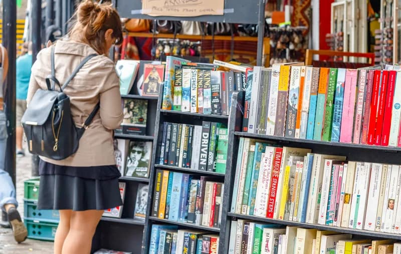 Rows of secondhand books in a bookshop