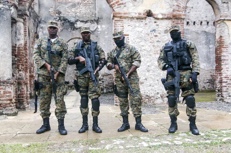 Haitian police vehicles outside a Port-au-Prince court