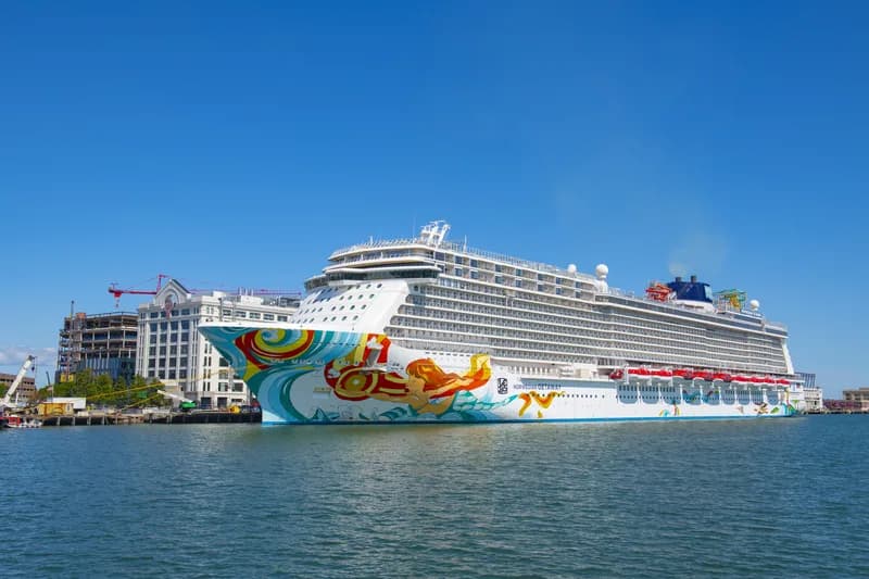 Large cruise ship departing a Miami port terminal