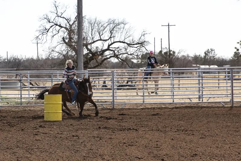 Covered rodeo arena lit for a night performance